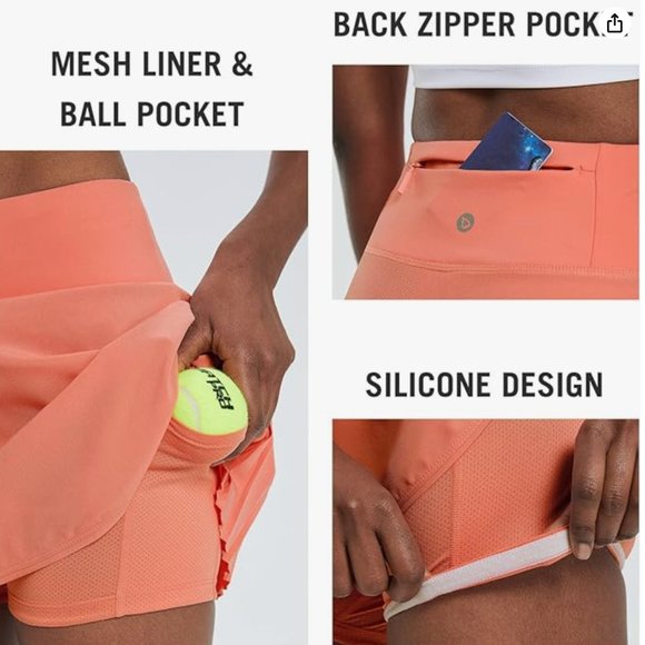 New tennis pickleball coral pleated skirt skort - Picture 5 of 9